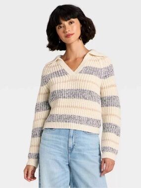 Chunky polo collar pullover sweater